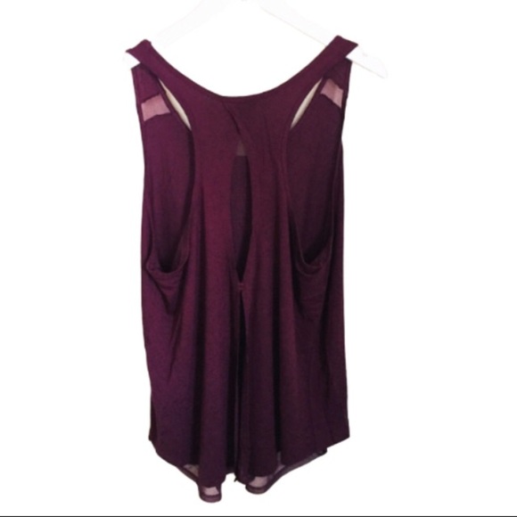 Swing Scoop Neck Trim Tank Top With Racer Back & Mesh Detailing Burgundy Size 1X - Picture 5 of 7